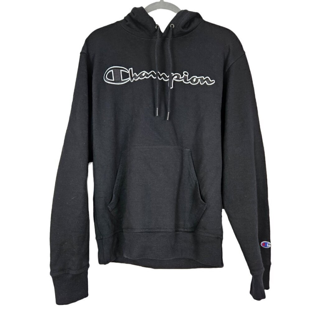 Champion Men's Powerblend Fleece Hoodie Script Logo Black S GF89H BKC